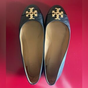 Tory Burch Leather Everly Cap Toe Ballet Flats in Perfect Black Size 6.5